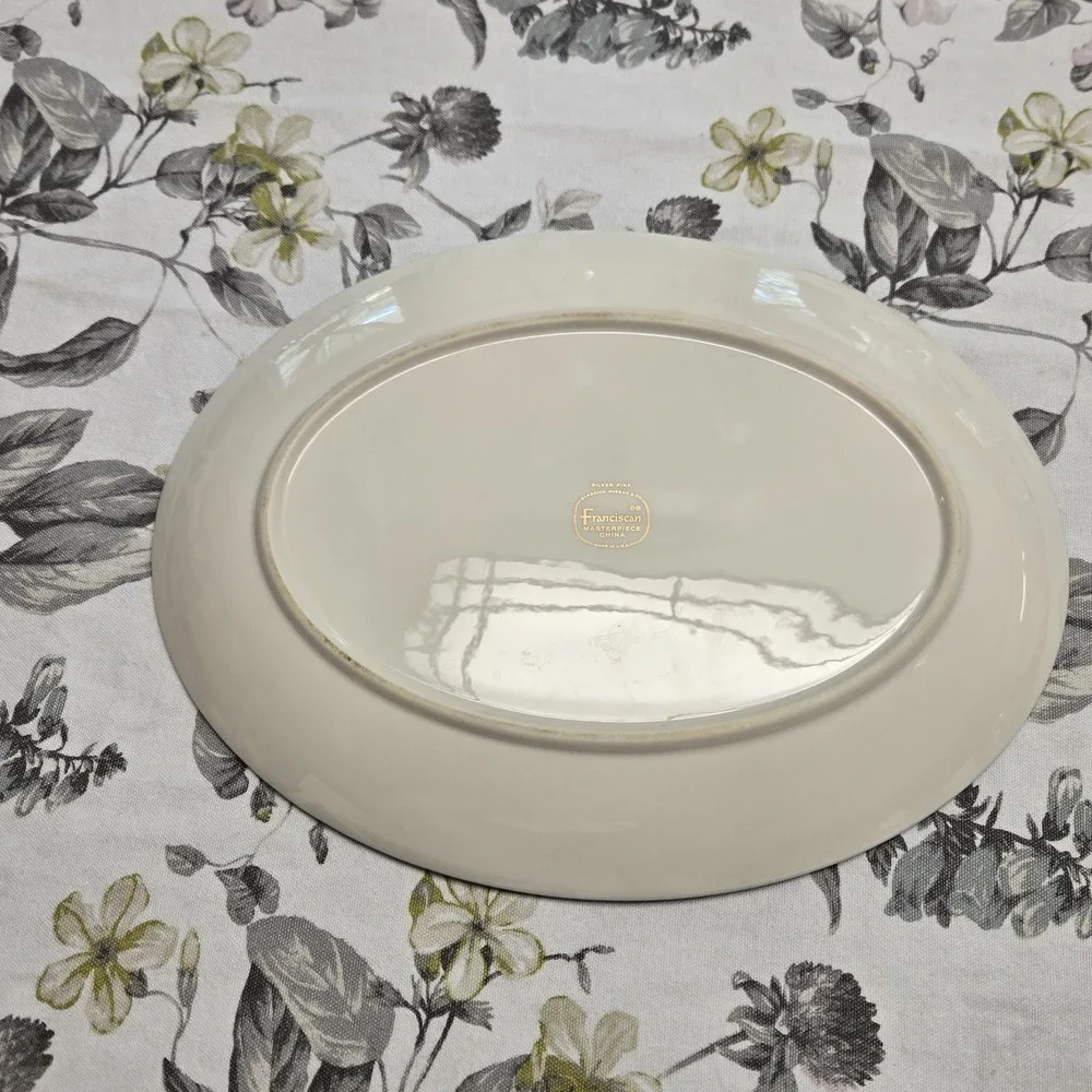 Franciscan Silver Pine Oval Ceramic Platter Gray Glossy Made in California USA